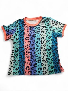 Multicolor Leopard Stripe Short Sleeve Top